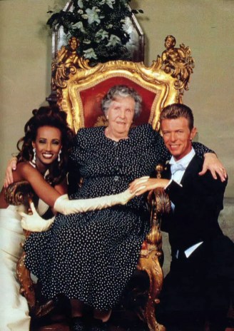 David Bowie and Iman with his mother Peggy, 6 June 1992