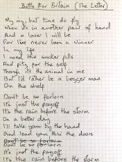 David Bowie’s handwritten lyrics for Battle For Britain (The Letter)