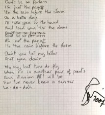 David Bowie’s handwritten lyrics for Battle For Britain (The Letter)