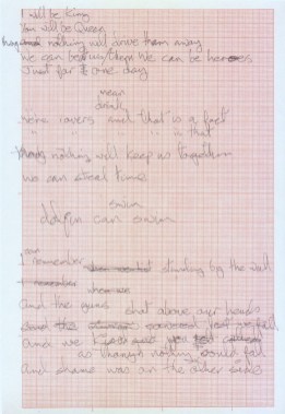 David Bowie's handwritten lyrics for "Heroes"