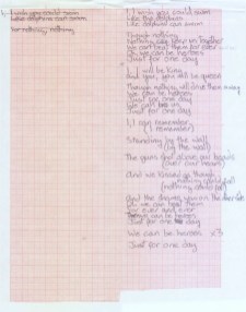 David Bowie's handwritten lyrics for "Heroes"