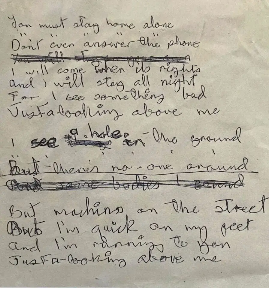 David Bowie’s handwritten lyrics for Hole In The Ground