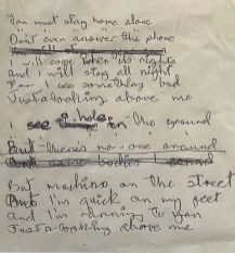 David Bowie’s handwritten lyrics for Hole In The Ground