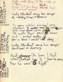 David Bowie's handwritten lyrics for Lady Stardust