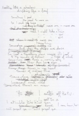 David Bowie's handwritten lyrics for Move On