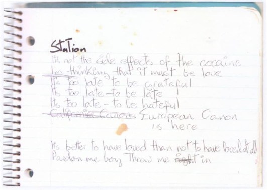 David Bowie's handwritten lyrics to Station To Station