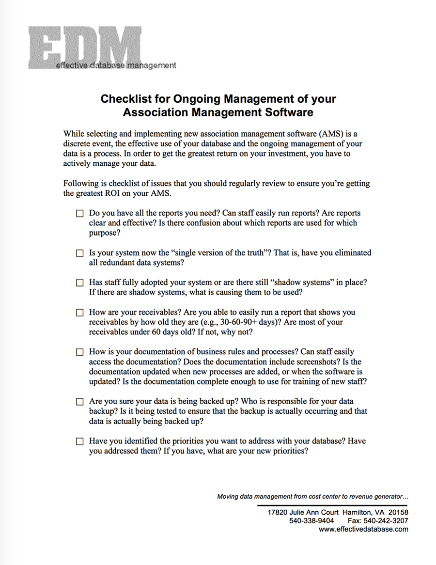 Checklist for Ongoing Management of your Association Management Software